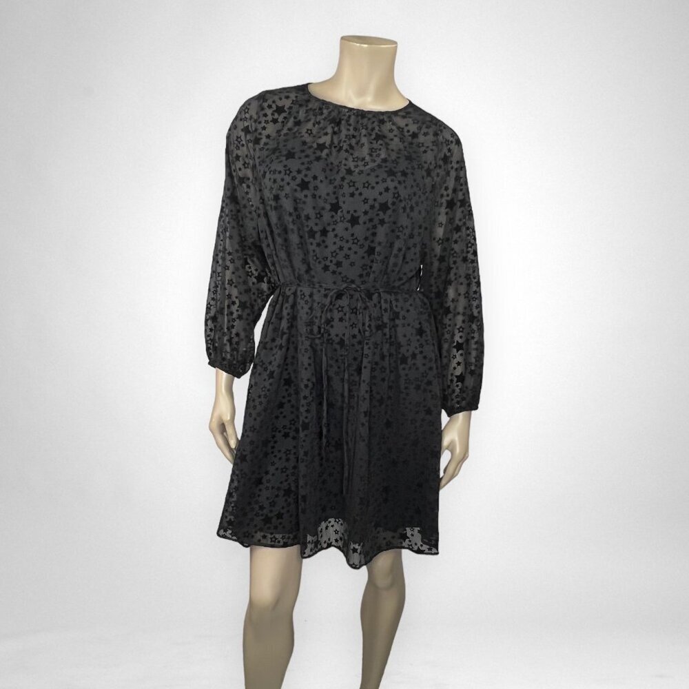 NWT LOFT Medium Star Tie Waist Black Dress Petite‎ Long Sleeve Casual Halloween